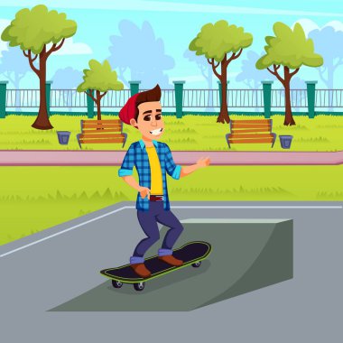 Teenager in Beany Hat on Skateboard in Local Park clipart