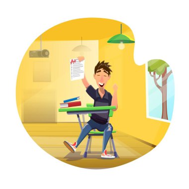 Mükemmel Test Sonuçlarını Gösteren Mutlu Öğrenci Çizgi Filmi