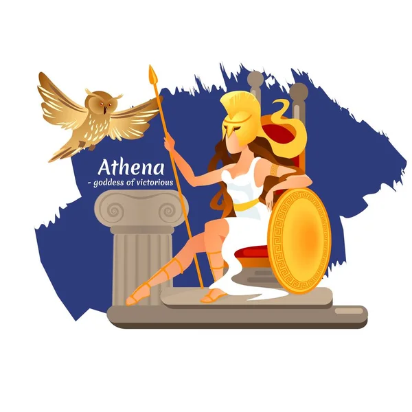 Grecka bogini Atena z Włócznią Usiądź na tronie. — Wektor stockowy