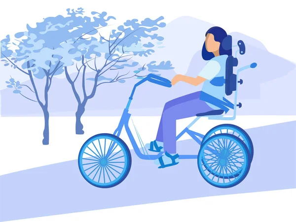 Bezbariérový ochrnutý žena postava cyklistika v parku — Stockový vektor