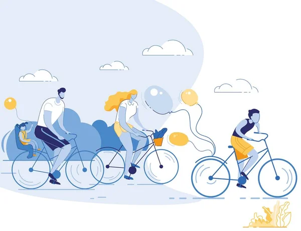 Papá Hijo, Mamá e Hija Ciclismo Fitness Entrenamiento . — Vector de stock