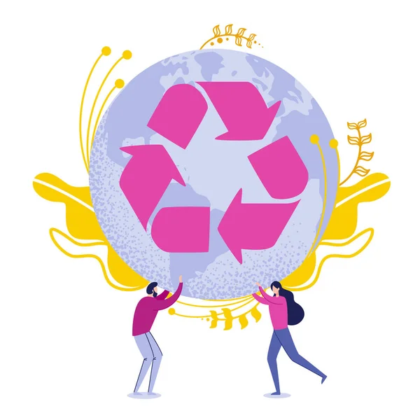 Globe terrestre avec flèches de recyclage . — Image vectorielle