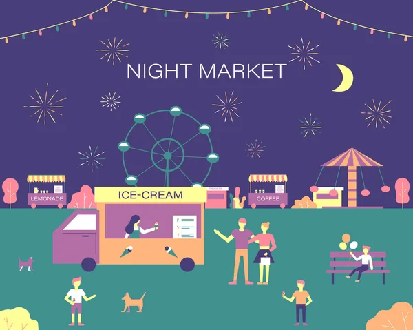 Night Market of Nighttime Outdoor Fair Banner — Stockvector