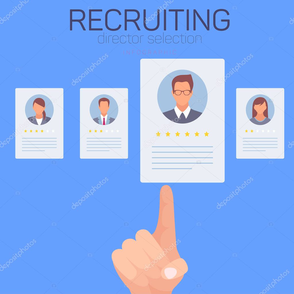 Icons with Workers on Blue Background. Recruting.