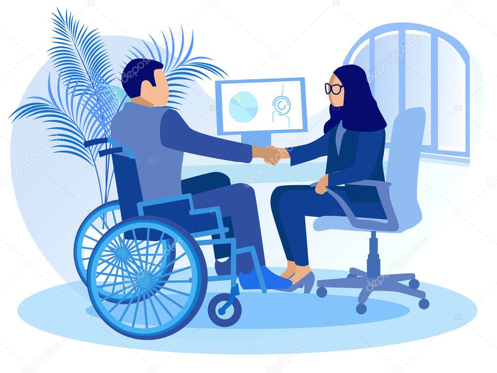 Disabled Man in Wheelchair and Employment Cartoon