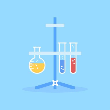 Cam şişeli ve test tüplü tripod.