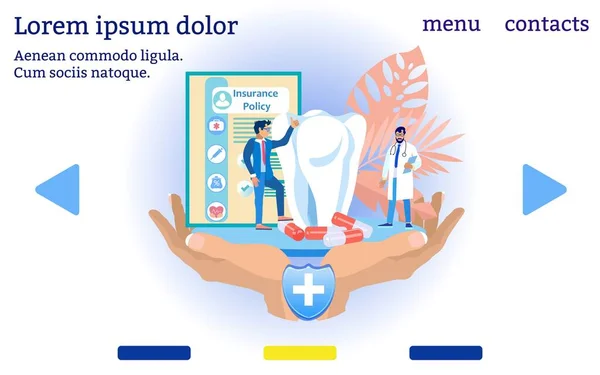 Οδοντιατρική ασφάλιση. Μενού ιστοσελίδας. Διάνυσμα. — Διανυσματικό Αρχείο