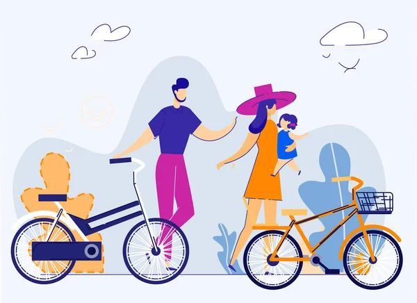 Familia con hija pequeña en paseo en bicicleta de fin de semana — Vector de stock