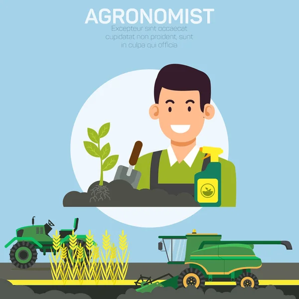 Profesión agrónoma Plantilla plana Vector Banner — Vector de stock