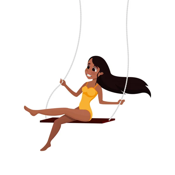 Chica Gimnasta Aérea en el Swing Personaje de dibujos animados — Vector de stock