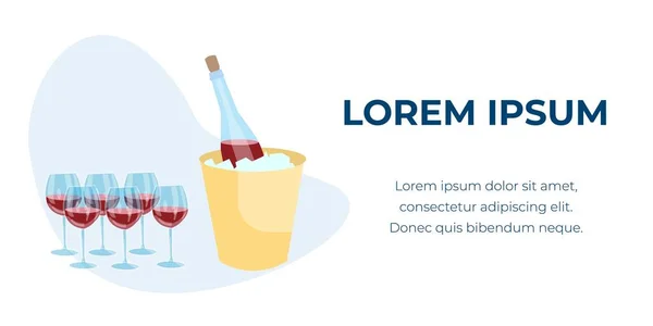 Botella de champán o vino tinto en banner de cubo de hielo — Archivo Imágenes Vectoriales