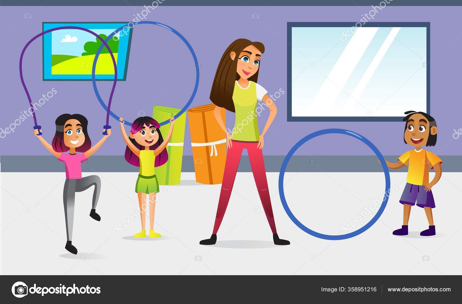 Image vectorielle Enfants faisant de la gymnastique avec un professeur de  maternelle . par ©unitone.vector.gmail.com - 358951216, image size:1600x1055