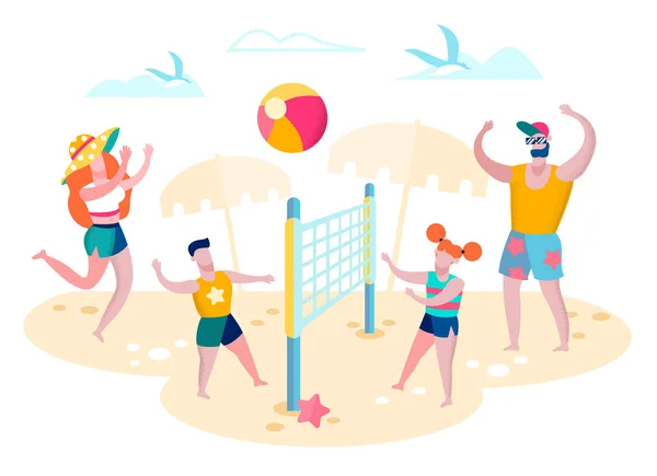 Famiglia che gioca a pallavolo su Beach Vector Concept — Vettoriale Stock