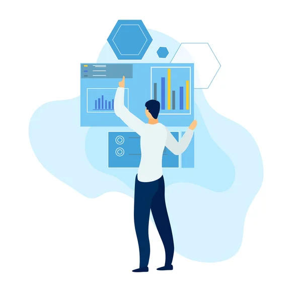 Man on Background Graph and Chart. Analysis Graph.