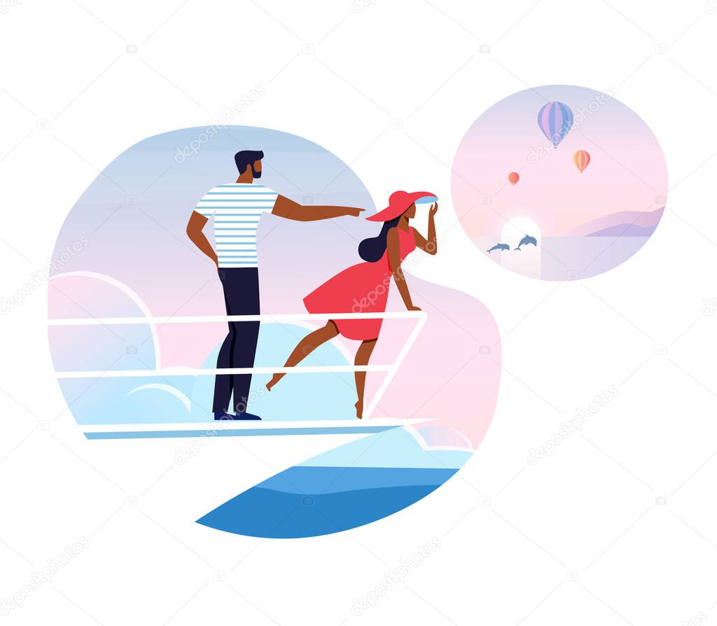 Romantic Vacation, Cruise Flat Vector Illustration