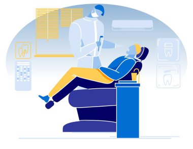 Erkek Hasta Diş Sağlığını Ziyaret Etme Çizgi Filmi