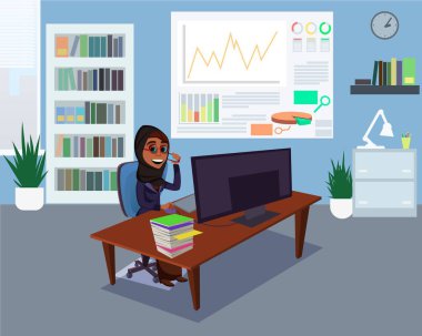 Müslüman Kadın İş Analitik Karakteri Ofiste