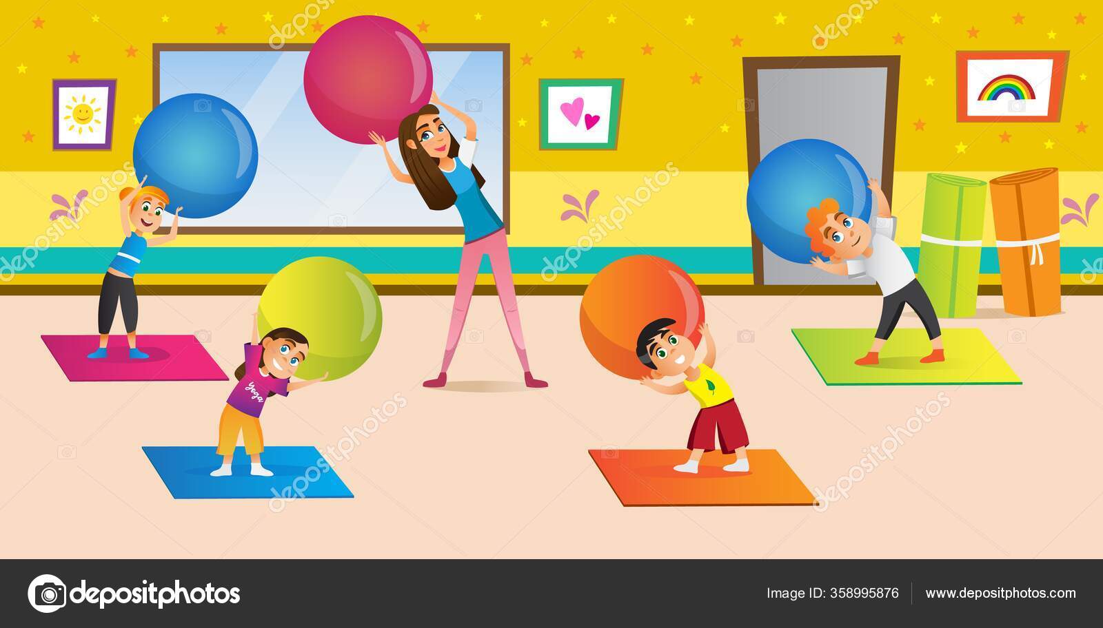 Cartoon Woman Teaching Children Stretch in Gym Stock Vector Image by ©.com #358995876 Cartoon Woman Teaching Children Stretch in Gym Stock Vector Image by ©.com #358995876
