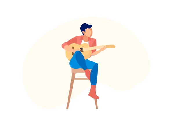 Mann mit Akustikgitarre sitzt auf Hochstuhl — Stockvektor