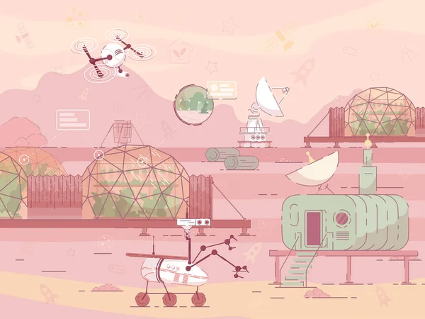 Snabb Flyer Greenhouse under kolonisation Planet. — Stock vektor