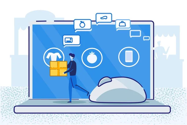 Compras de Personagens Usando Aplicativo Online no Monitor — Vetor de Stock
