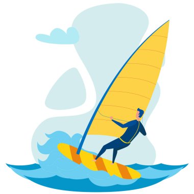 Extreme Windsurfing Çizgi Film Vektör İllüstrasyonu