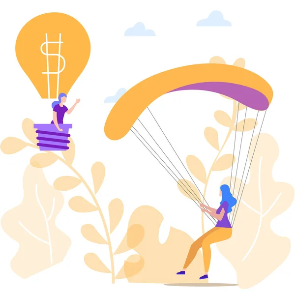 Woman with Parachute and Woman in Balloon. Vector. — Stock Vector