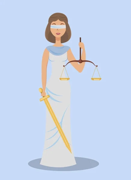 Themis, Blind Justice Flat Vector Illustratie — Stockvector