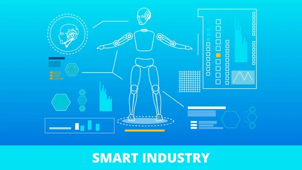 Smart Industry Lettering Banner und Roboter mit KI — Stockvektor