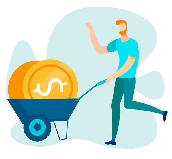 Man Running with Wózek wypełnione złote monety — Wektor stockowy