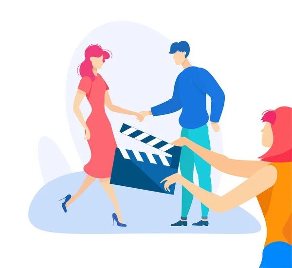 Reklám Banner Shooting Film Rajzfilm Lapos. — Stock Vector