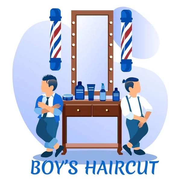 Bannière de coupe de cheveux pour garçons. Couple d'enfants Hipster — Image vectorielle