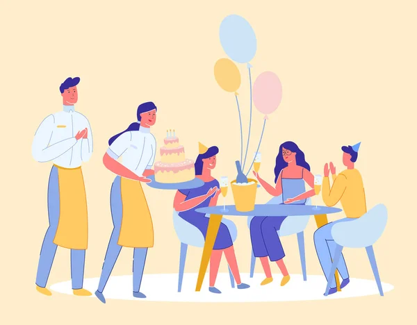 Oameni care sărbătoresc ziua de naștere în restaurant sau cafenea . — Vector de stoc