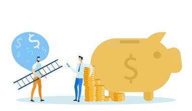 Küçük Adam Piggy Bank 'a Merdiven Getirdi.