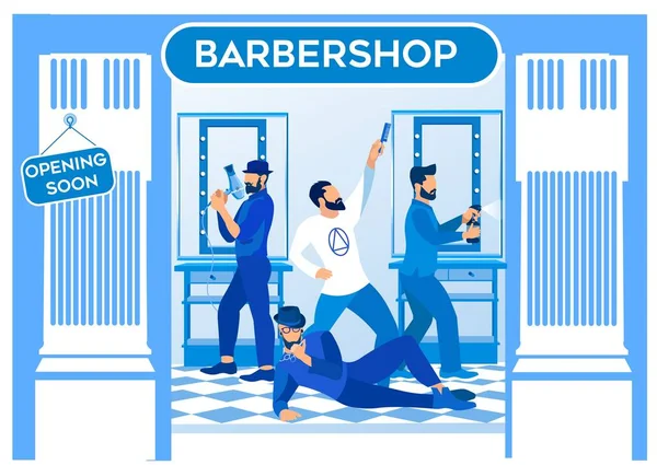 Funny Haircut Masters Poser avec des équipements de travail — Image vectorielle