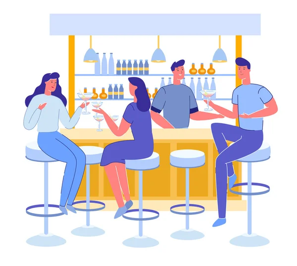 Vector Alcohol Bar Visitors Drinking and Bartender — стоковий вектор