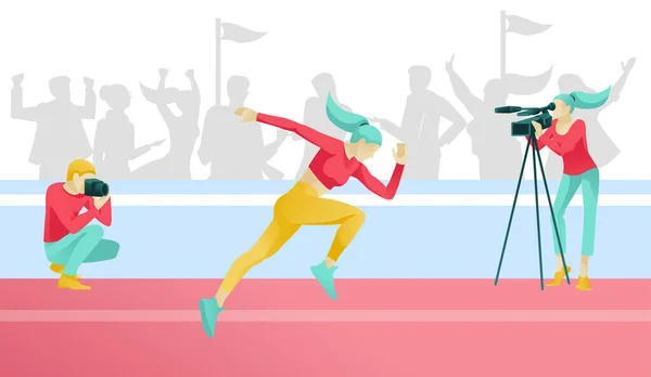 Cartoon vrouw karakter Running Marathon Race — Stockvector