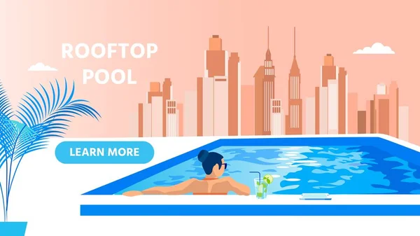 Informative Banner Rooftop Pool House Summer Relax — Stock Vector