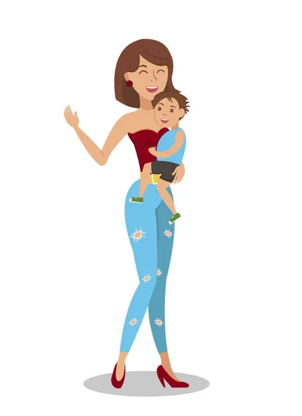 Junge Mutter mit Kind Flat Vector Illustration — Stockvektor