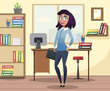 Mavi gömlekli kadın ve evrak çantalı siyah kot.