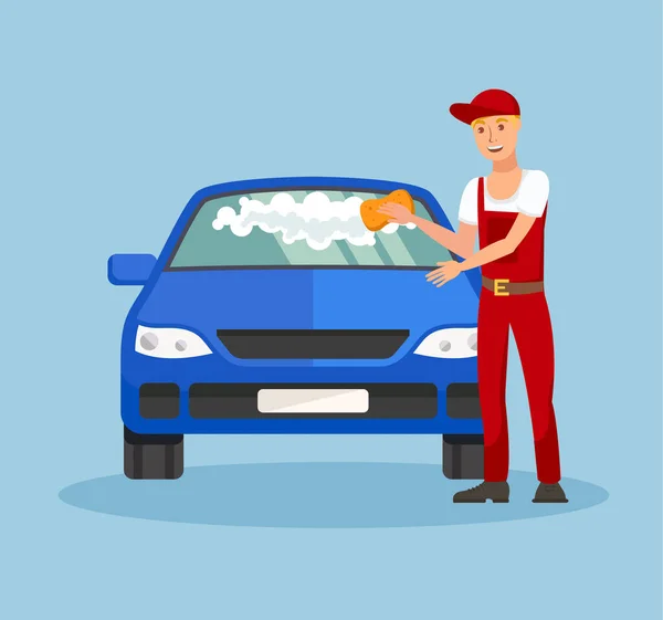 Worker in Car Wash Service Vector Illustration — Stock Vector