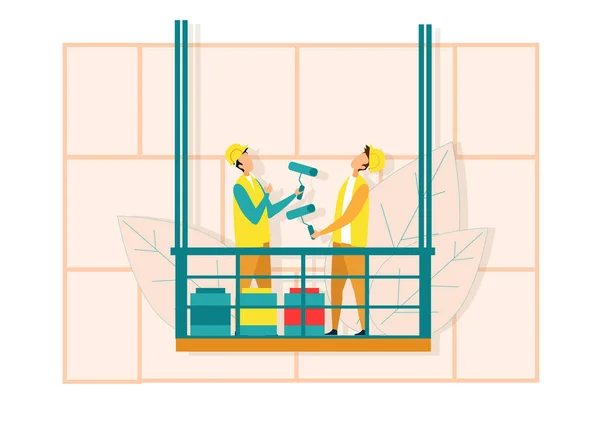 Travailleurs sur rouleau de peinture d'ascenseur pour la peinture murale — Image vectorielle