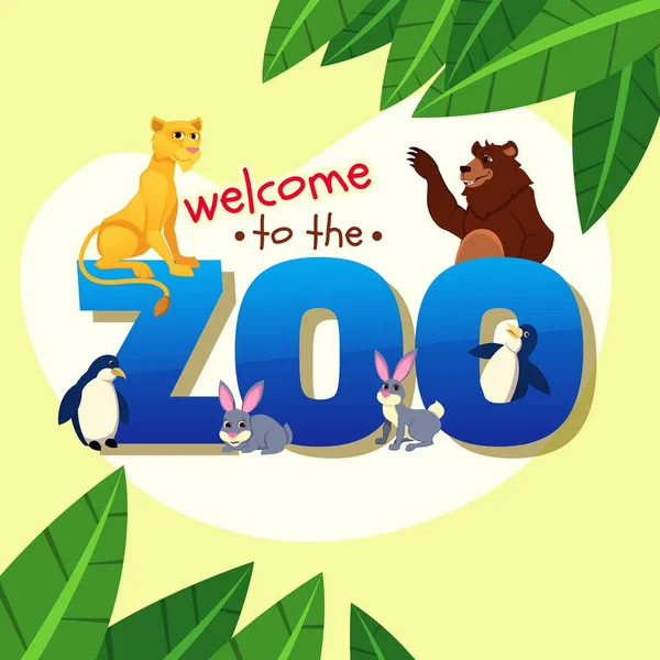 Bem-vindo ao Zoo Banner, Animais Africanos na Natureza — Vetor de Stock