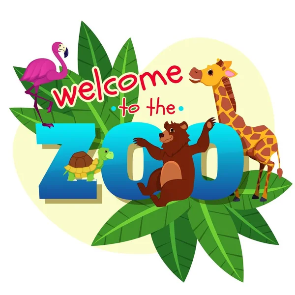 Bem-vindo ao Zoo Banner, Animais Africanos na Natureza — Vetor de Stock
