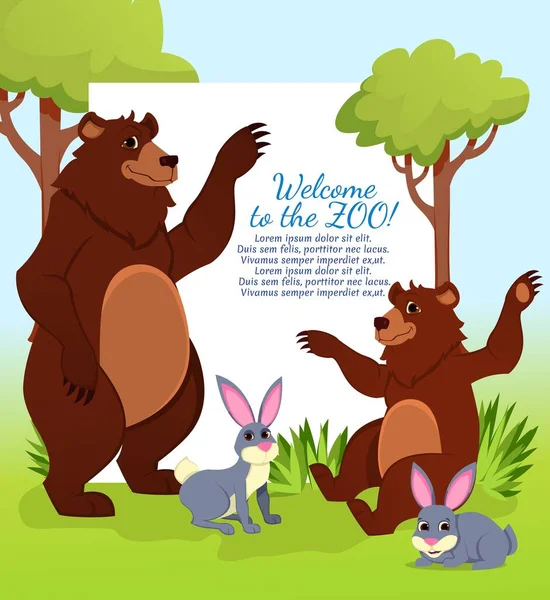 Bem-vindo ao Zoo Banner, Forest Animals Bears Nature — Vetor de Stock