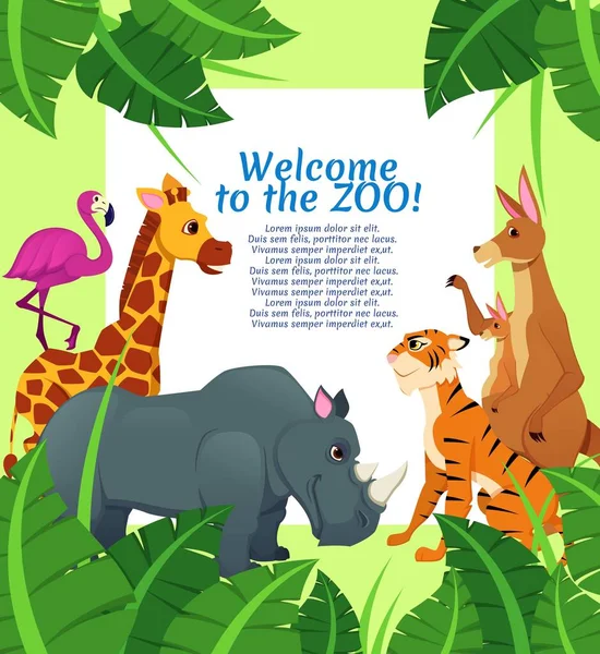 Cartoon Animals on Nature, Welcome to Zoo Banner — Stock Vector