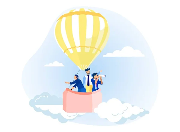 Businessmen Flying in Air Hot Balloon Metaphor