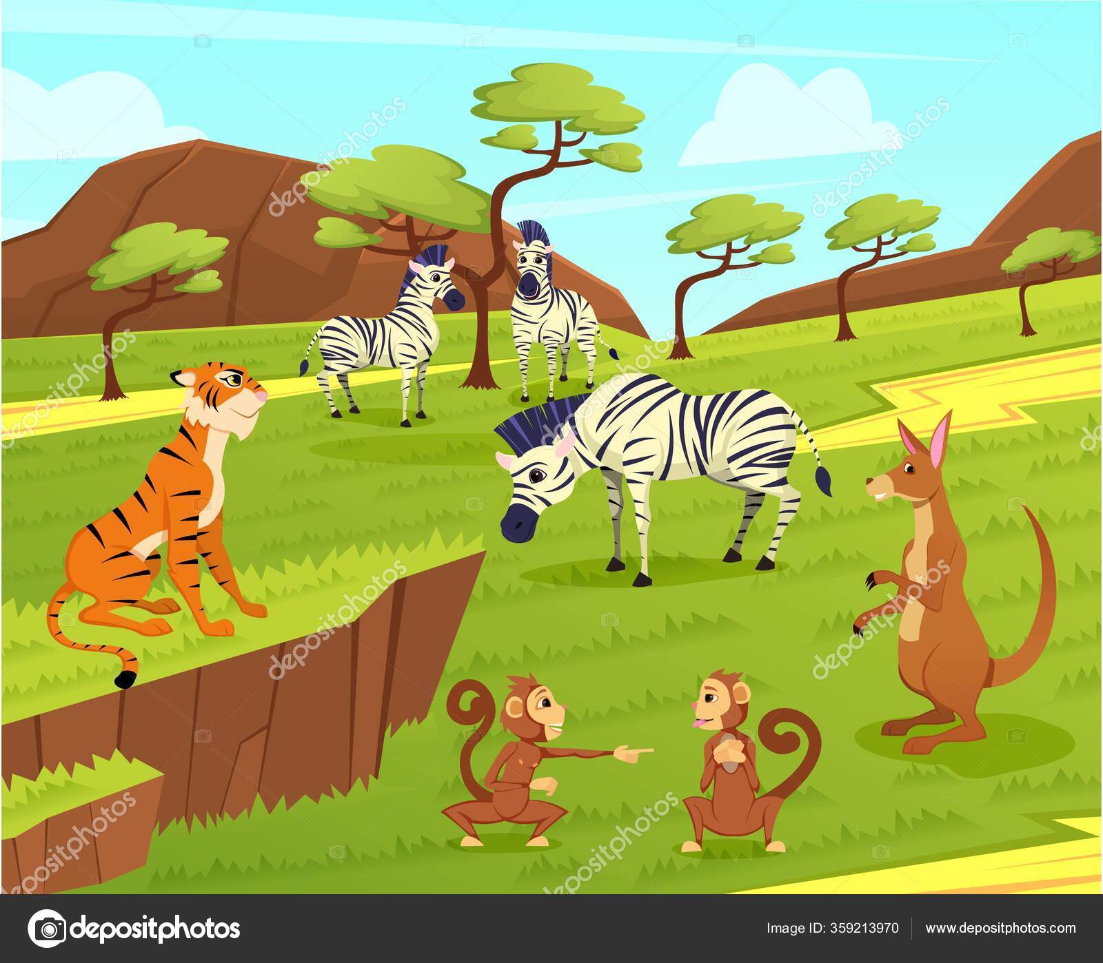 Zoo African Animals on Nature Background, Wildlife Stock Vector Image by  ©.com #359213970