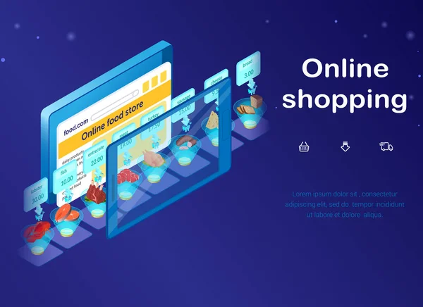 Online winkelen, Internet Food Store Website. — Stockvector