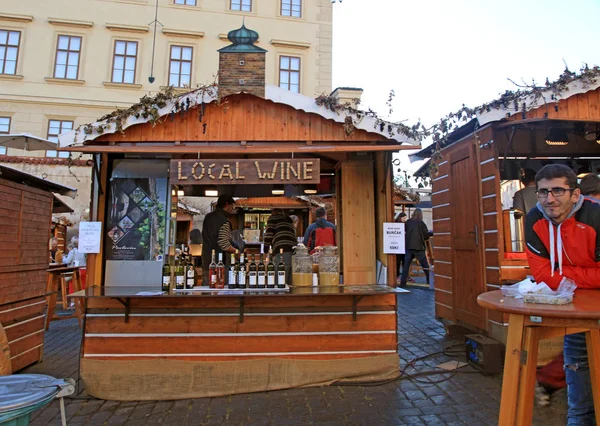 Wooden stalls with local wine, Prague — Stock Photo, Image